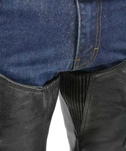 M-Boss Motorcycle Apparel BOS15505 Men’s Black Leather Mesh Lined And Braided Zip-Out Insulated Chaps Motorcycle Pants & Chaps