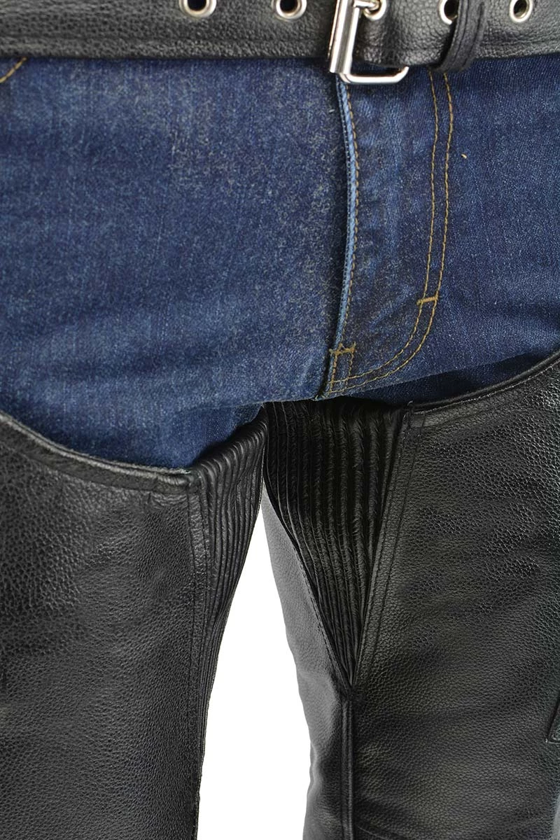 M-Boss Motorcycle Apparel BOS15505 Men’s Black Leather Mesh Lined And Braided Zip-Out Insulated Chaps Motorcycle Pants & Chaps