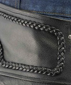 M-Boss Motorcycle Apparel BOS15505 Men’s Black Leather Mesh Lined And Braided Zip-Out Insulated Chaps Motorcycle Pants & Chaps