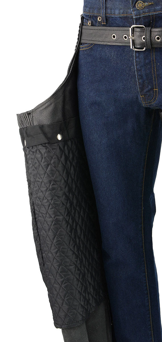 M-Boss Motorcycle Apparel BOS15505 Men’s Black Leather Mesh Lined And Braided Zip-Out Insulated Chaps Motorcycle Pants & Chaps