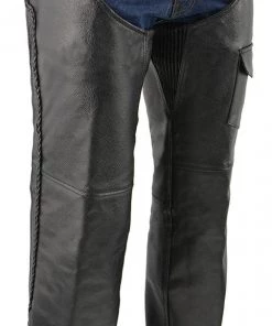 M-Boss Motorcycle Apparel BOS15505 Men’s Black Leather Mesh Lined And Braided Zip-Out Insulated Chaps Motorcycle Pants & Chaps
