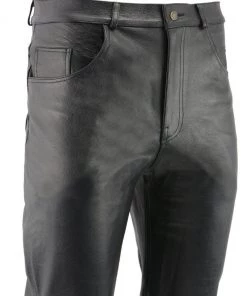 M-Boss Motorcycle Apparel BOS15570 Men’s Black Jean Style Leather Pants