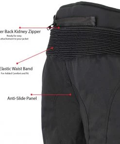 M-Boss Motorcycle Apparel BOS15572 Men's Black Waterproof Textile Street Pants With Knee Armor