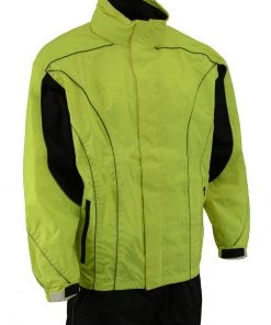 M-BOSS Motorcycle Apparel Riding Gear M Boss Motorcycle Apparel BOS19501 Men’s Black And High-Viz Green Two-Piece Motorcycle Rain Suit