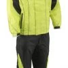 M-BOSS Motorcycle Apparel Riding Gear M Boss Motorcycle Apparel BOS19501 Men’s Black And High-Viz Green Two-Piece Motorcycle Rain Suit
