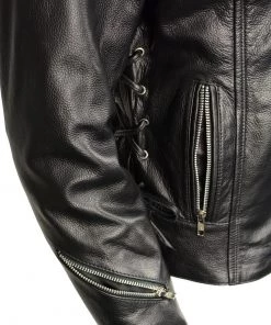 M-BOSS Motorcycle Apparel M Boss Motorcycle Apparel BOS22503 Ladies Black Armored Leather Jacket With Back Lacing Detail Leather Motorcycle Jackets