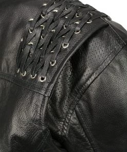 M-BOSS Motorcycle Apparel M Boss Motorcycle Apparel BOS22503 Ladies Black Armored Leather Jacket With Back Lacing Detail Leather Motorcycle Jackets