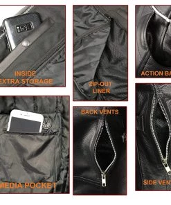 M-BOSS Motorcycle Apparel Leather Motorcycle Jackets M Boss Motorcycle Apparel BOS22504 Ladies Black Leather Jacket With Full Armor And White Piping