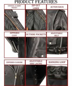M-Boss Motorcycle Apparel BOS22506 Women's ‘Conceal And Carry’ Classic Biker Leather Jacket