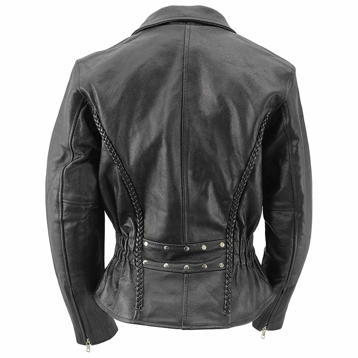 Leather Motorcycle Jackets M-Boss Motorcycle Apparel BOS22507 Women's Classic Braided Biker Leather Motorcycle Jacket