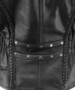 Leather Motorcycle Jackets M-Boss Motorcycle Apparel BOS22507 Women's Classic Braided Biker Leather Motorcycle Jacket