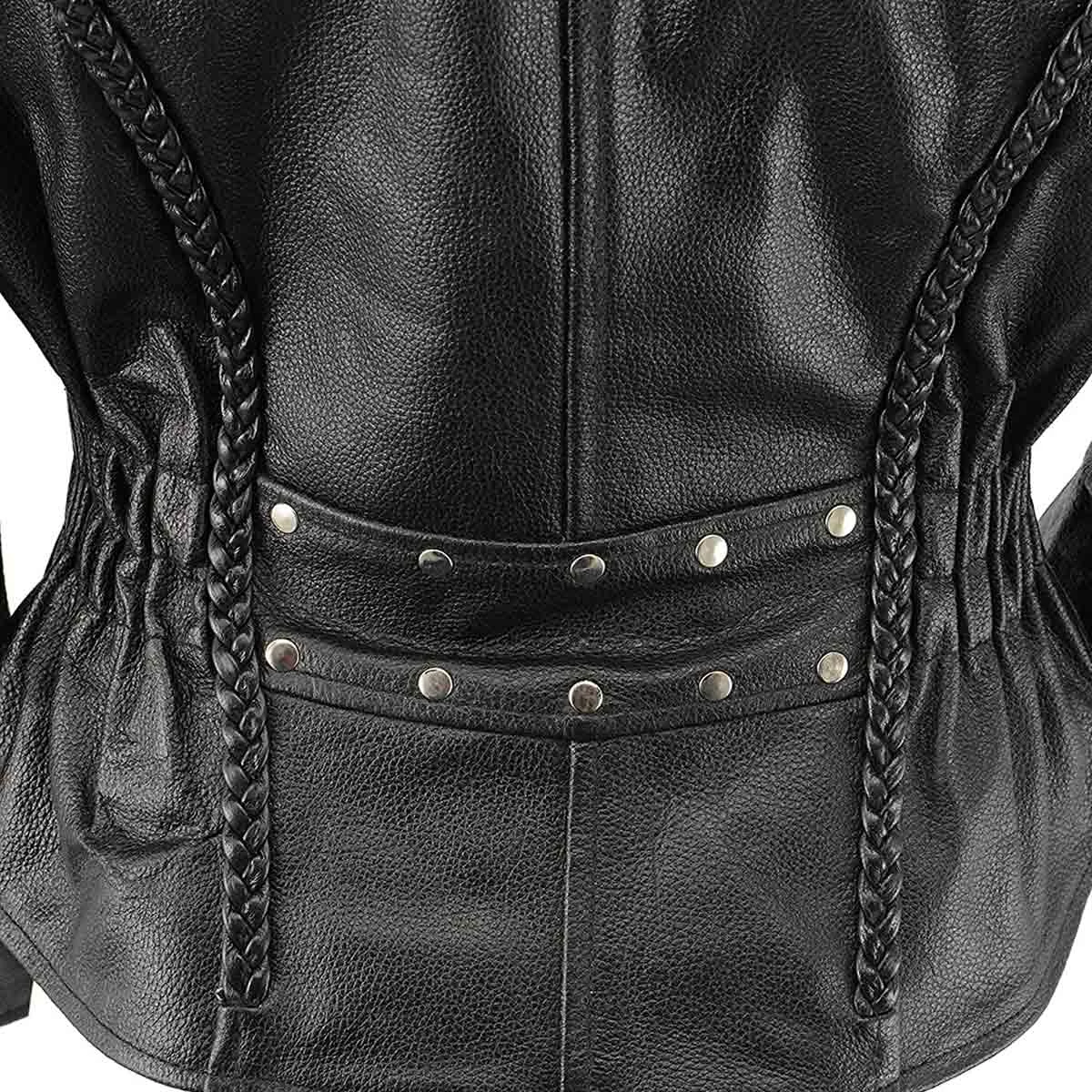 Leather Motorcycle Jackets M-Boss Motorcycle Apparel BOS22507 Women's Classic Braided Biker Leather Motorcycle Jacket
