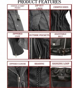 Leather Motorcycle Jackets M-Boss Motorcycle Apparel BOS22507 Women's Classic Braided Biker Leather Motorcycle Jacket