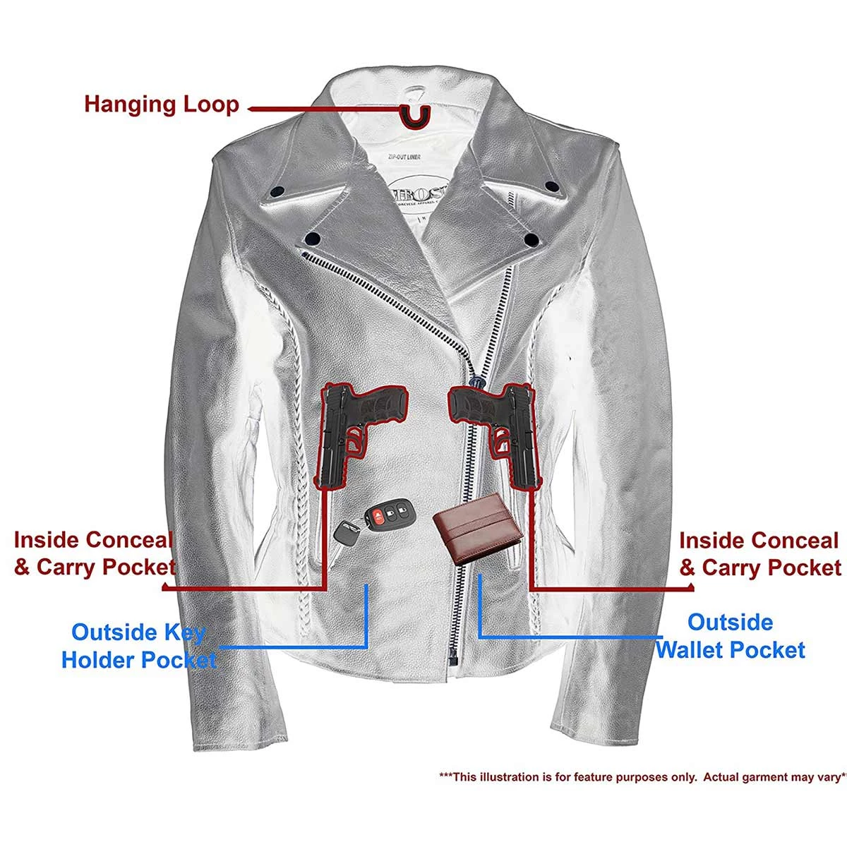 Leather Motorcycle Jackets M-Boss Motorcycle Apparel BOS22507 Women's Classic Braided Biker Leather Motorcycle Jacket