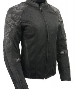 M-BOSS Motorcycle Apparel M Boss Motorcycle Apparel BOS22700 Ladies Black Mesh Jacket With Flower Printing