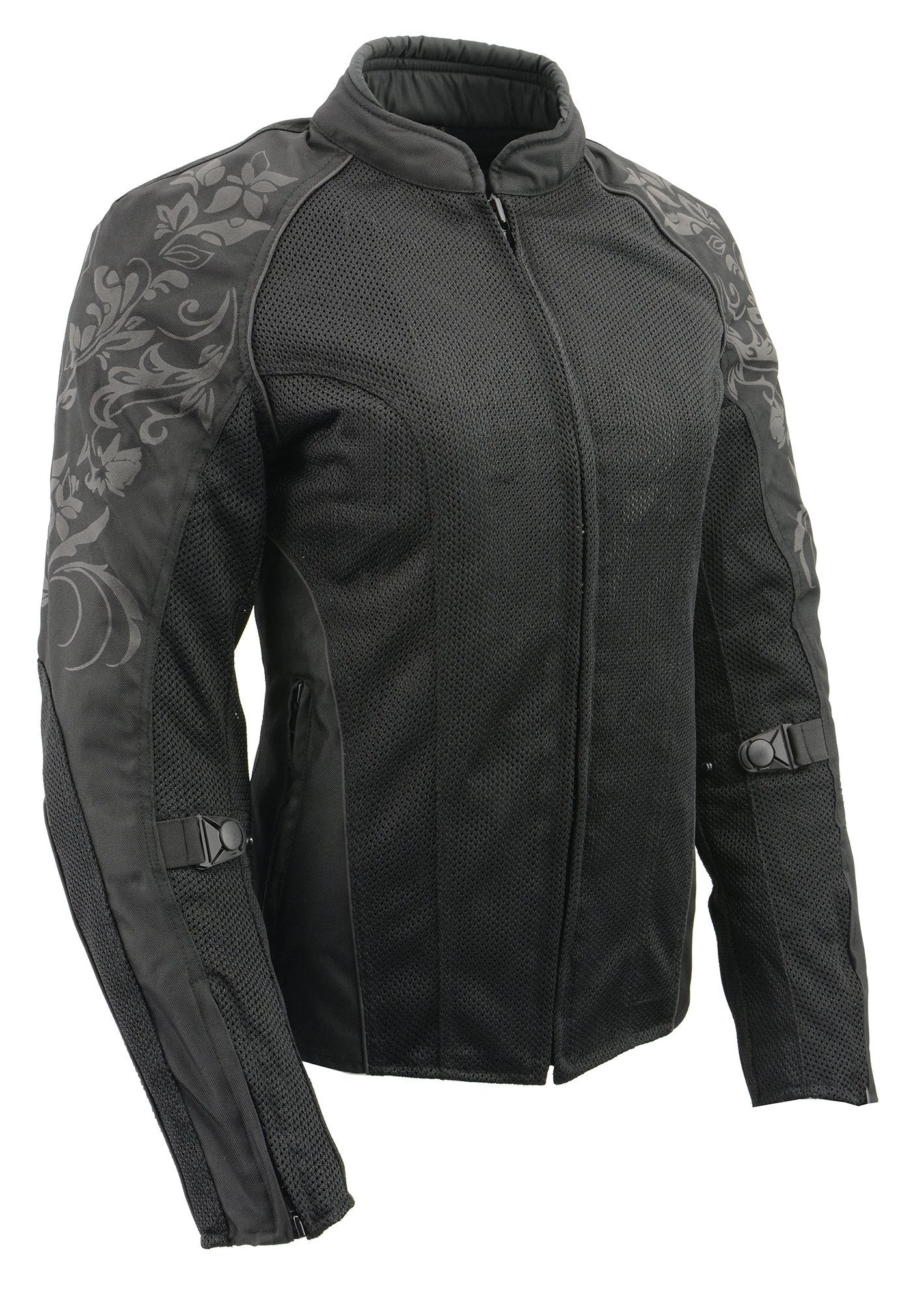 M-BOSS Motorcycle Apparel M Boss Motorcycle Apparel BOS22700 Ladies Black Mesh Jacket With Flower Printing