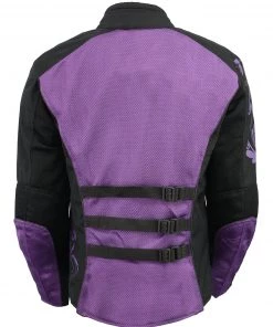 M-BOSS Motorcycle Apparel M Boss Motorcycle Apparel BOS22700 Ladies Black And Purple Mesh Jacket With Flower Printing Motorcycle Jackets