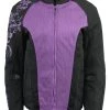 M-BOSS Motorcycle Apparel M Boss Motorcycle Apparel BOS22700 Ladies Black And Purple Mesh Jacket With Flower Printing Motorcycle Jackets