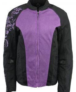 M-BOSS Motorcycle Apparel M Boss Motorcycle Apparel BOS22700 Ladies Black And Purple Mesh Jacket With Flower Printing Motorcycle Jackets