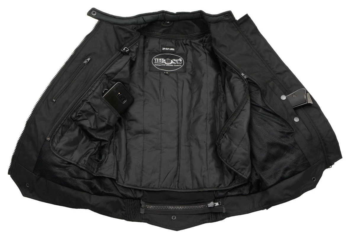 M-BOSS Motorcycle Apparel M Boss Motorcycle Apparel BOS22701 Ladies Black Textile Armored Racing Jacket And Reflective Design