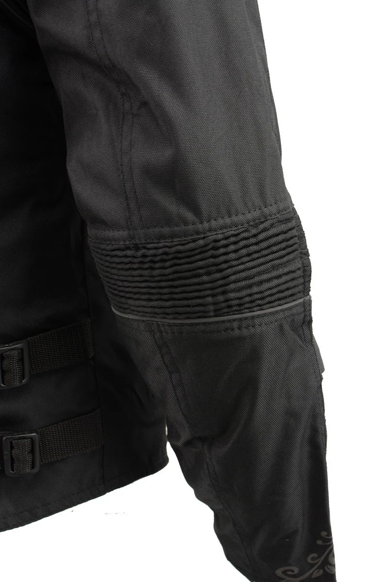 M-BOSS Motorcycle Apparel M Boss Motorcycle Apparel BOS22701 Ladies Black Textile Armored Racing Jacket And Reflective Design