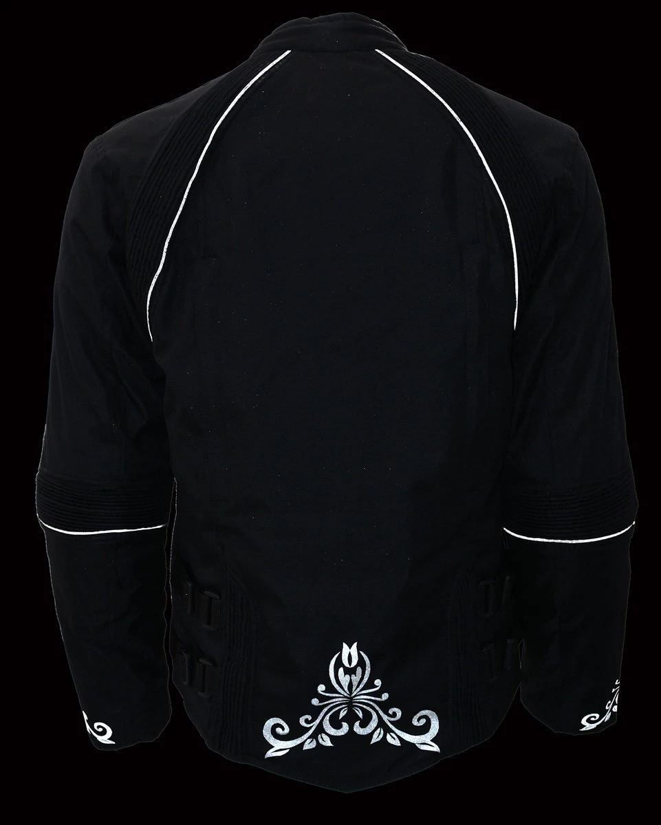 M-BOSS Motorcycle Apparel M Boss Motorcycle Apparel BOS22701 Ladies Black Textile Armored Racing Jacket And Reflective Design