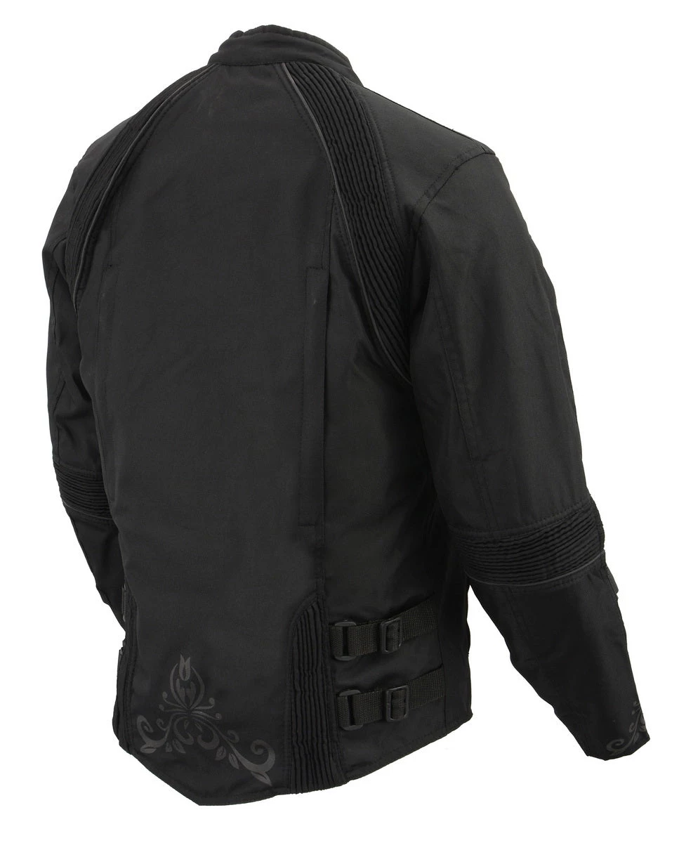 M-BOSS Motorcycle Apparel M Boss Motorcycle Apparel BOS22701 Ladies Black Textile Armored Racing Jacket And Reflective Design