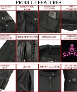 M-BOSS Motorcycle Apparel M Boss Motorcycle Apparel BOS22701 Ladies Black And Purple Textile Armored Racing Jacket With Reflective Design