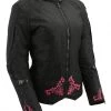 M-BOSS Motorcycle Apparel M Boss Motorcycle Apparel BOS22701 Ladies Black And Fuchsia Textile Armored Racing Jacket With Reflective Design Motorcycle Jackets