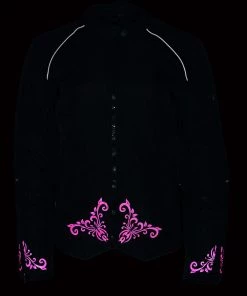 M-BOSS Motorcycle Apparel M Boss Motorcycle Apparel BOS22701 Ladies Black And Fuchsia Textile Armored Racing Jacket With Reflective Design Motorcycle Jackets