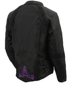 M-BOSS Motorcycle Apparel M Boss Motorcycle Apparel BOS22701 Ladies Black And Purple Textile Armored Racing Jacket With Reflective Design