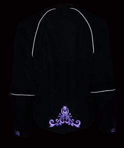 M-BOSS Motorcycle Apparel M Boss Motorcycle Apparel BOS22701 Ladies Black And Purple Textile Armored Racing Jacket With Reflective Design