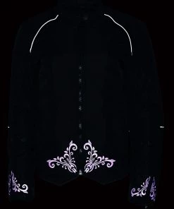 M-BOSS Motorcycle Apparel M Boss Motorcycle Apparel BOS22701 Ladies Black And Purple Textile Armored Racing Jacket With Reflective Design