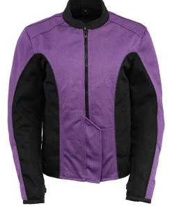 M-BOSS Motorcycle Apparel Motorcycle Jackets M Boss Motorcycle Apparel BOS22702 Ladies Black And Purple Mesh Racer Jacket With Full Armor