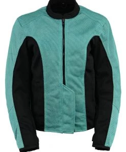 M-BOSS Motorcycle Apparel M Boss Motorcycle Apparel BOS22702 Ladies Black And Turquoise Mesh Racer Jacket With Full Armor Motorcycle Jackets