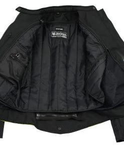 M-BOSS Motorcycle Apparel Motorcycle Jackets M Boss Motorcycle Apparel BOS22704 Ladies Hi Vis Green Textile Racer Jacket With Butterfly Design