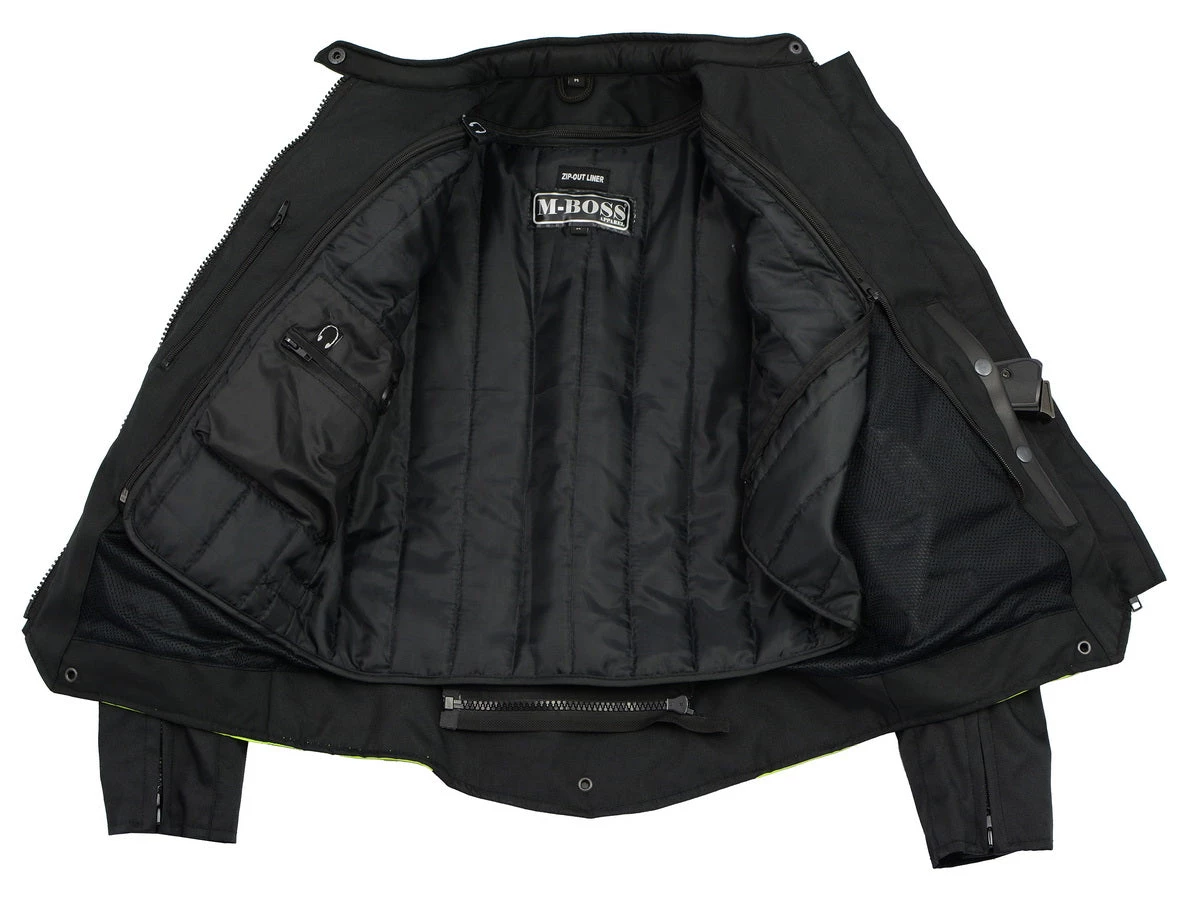 M-BOSS Motorcycle Apparel Motorcycle Jackets M Boss Motorcycle Apparel BOS22704 Ladies Hi Vis Green Textile Racer Jacket With Butterfly Design