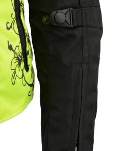 M-BOSS Motorcycle Apparel Motorcycle Jackets M Boss Motorcycle Apparel BOS22704 Ladies Hi Vis Green Textile Racer Jacket With Butterfly Design