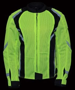 M-BOSS Motorcycle Apparel M Boss Motorcycle Apparel BOS22705 Ladies Hi Vis Green Mesh Racer Jacket With Open Neck Motorcycle Jackets