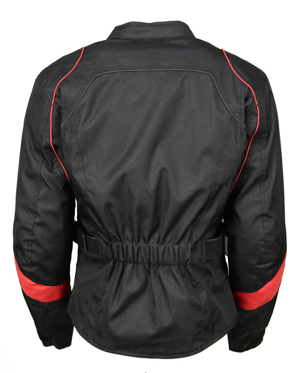 M-BOSS Motorcycle Apparel M Boss Motorcycle Apparel BOS22706 Ladies Black And Red Nylon Racer Jacket With Full Armor