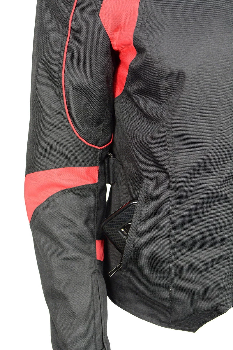 M-BOSS Motorcycle Apparel M Boss Motorcycle Apparel BOS22706 Ladies Black And Red Nylon Racer Jacket With Full Armor