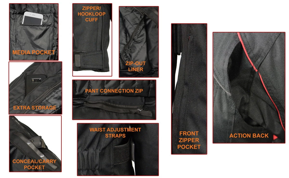 M-BOSS Motorcycle Apparel M Boss Motorcycle Apparel BOS22706 Ladies Black And Red Nylon Racer Jacket With Full Armor