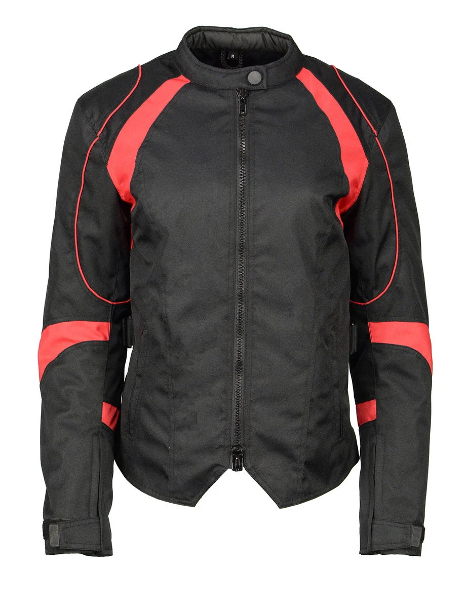 M-BOSS Motorcycle Apparel M Boss Motorcycle Apparel BOS22706 Ladies Black And Red Nylon Racer Jacket With Full Armor