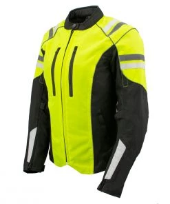 M-BOSS Motorcycle Apparel Motorcycle Jackets M Boss Apparel BOS22708 Ladies High Visibility Green Waterproof Moto Jacket With Armor
