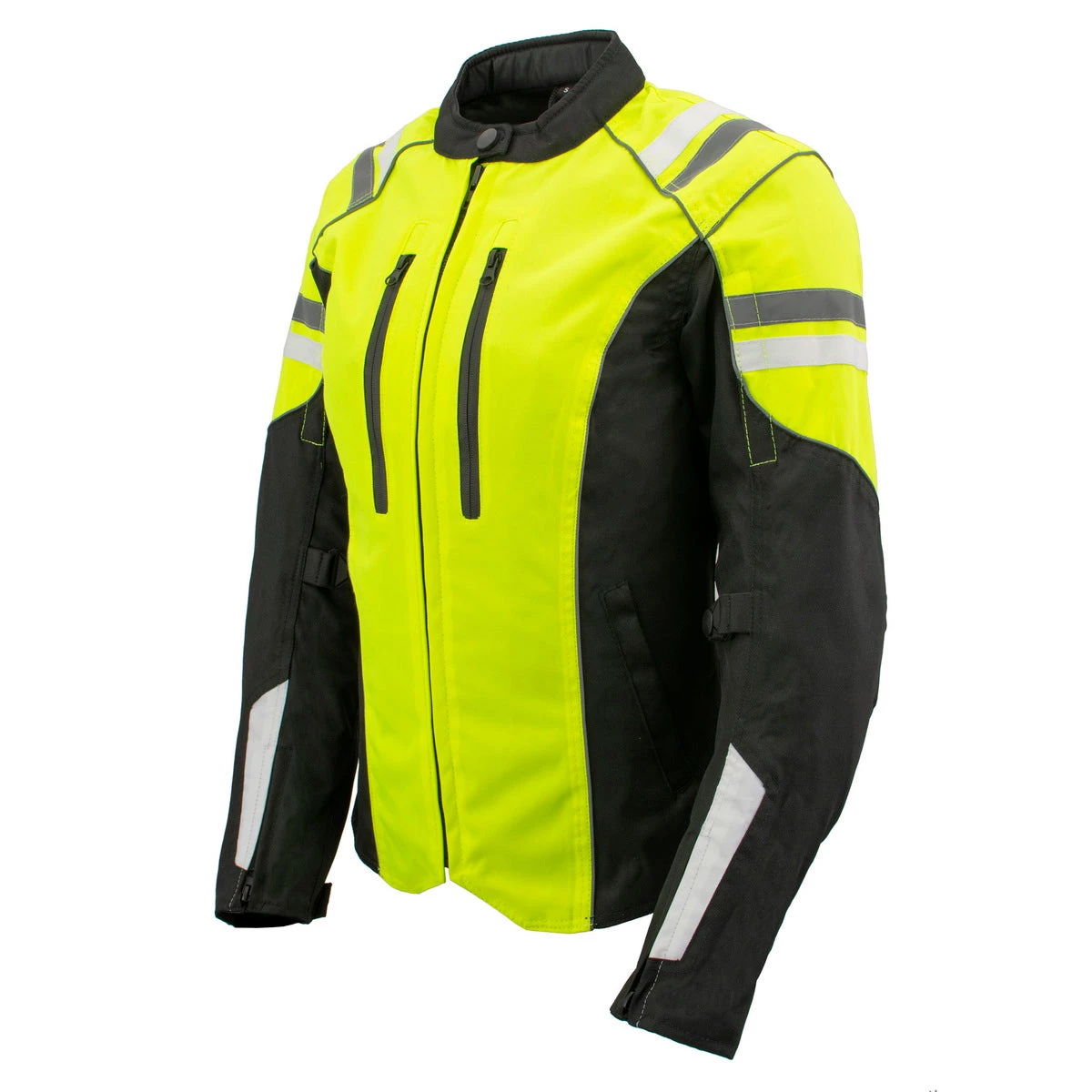 M-BOSS Motorcycle Apparel Motorcycle Jackets M Boss Apparel BOS22708 Ladies High Visibility Green Waterproof Moto Jacket With Armor