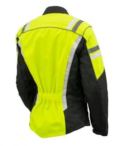 M-BOSS Motorcycle Apparel Motorcycle Jackets M Boss Apparel BOS22708 Ladies High Visibility Green Waterproof Moto Jacket With Armor