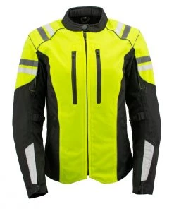 M-BOSS Motorcycle Apparel Motorcycle Jackets M Boss Apparel BOS22708 Ladies High Visibility Green Waterproof Moto Jacket With Armor