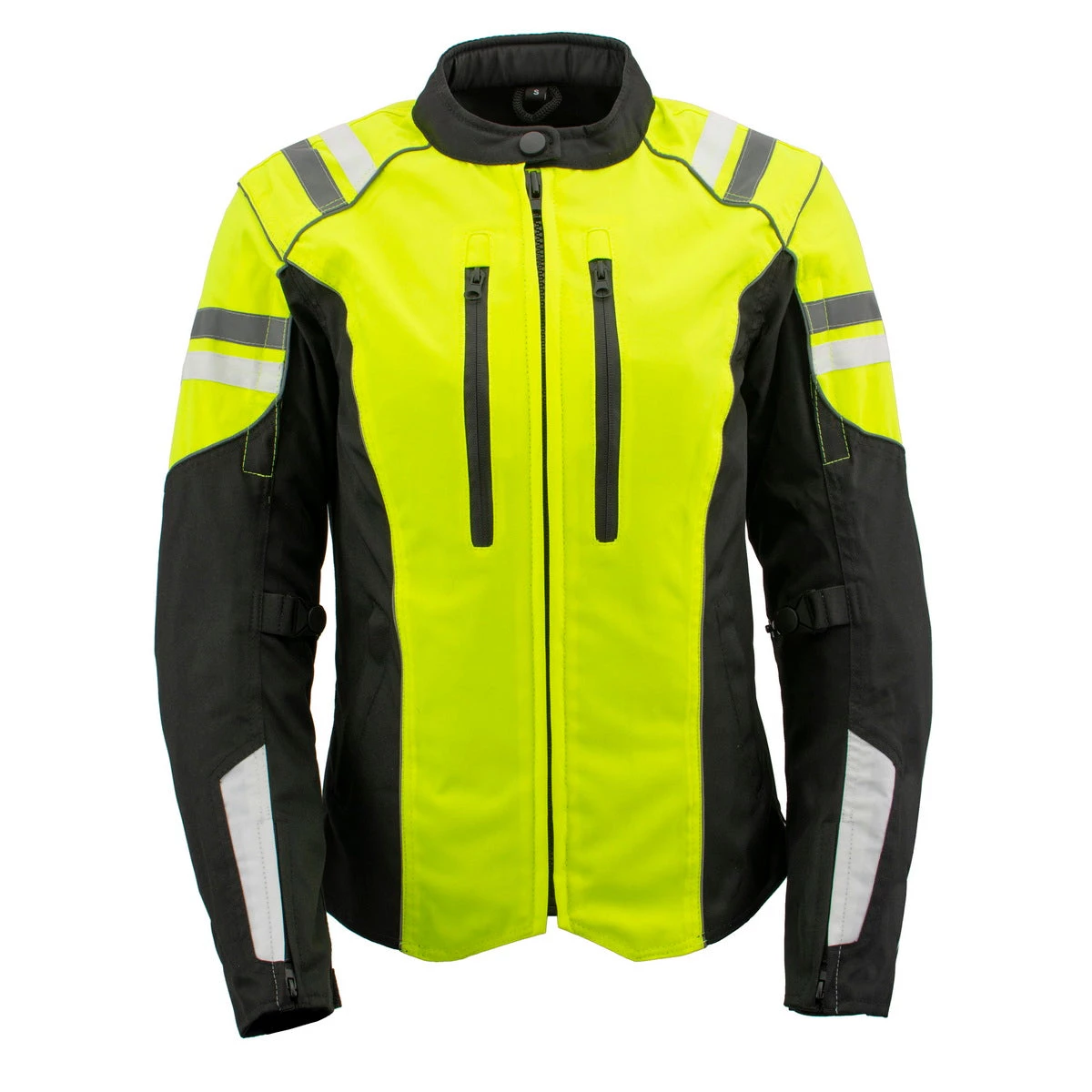 M-BOSS Motorcycle Apparel Motorcycle Jackets M Boss Apparel BOS22708 Ladies High Visibility Green Waterproof Moto Jacket With Armor