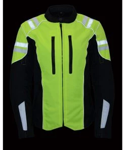 M-BOSS Motorcycle Apparel Motorcycle Jackets M Boss Apparel BOS22708 Ladies High Visibility Green Waterproof Moto Jacket With Armor