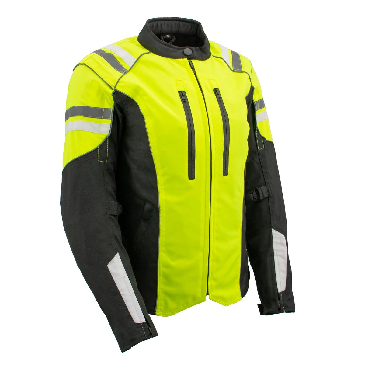 M-BOSS Motorcycle Apparel Motorcycle Jackets M Boss Apparel BOS22708 Ladies High Visibility Green Waterproof Moto Jacket With Armor